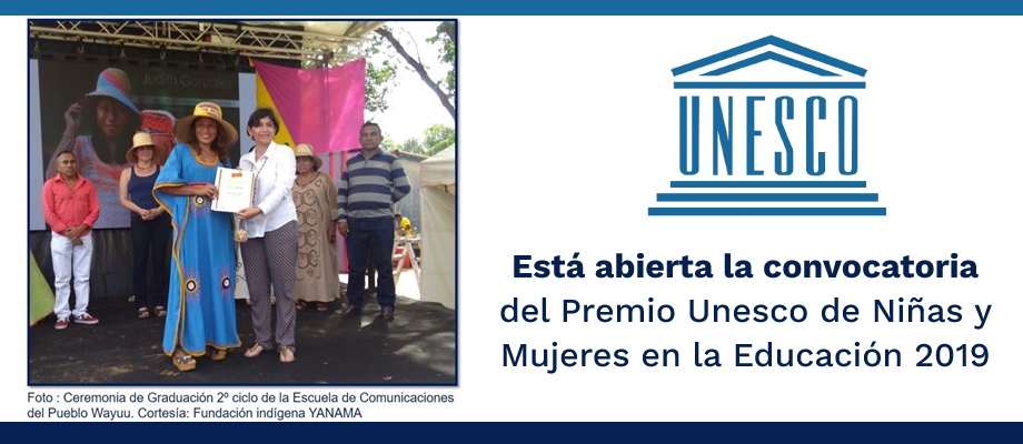 Está abierta la convocatoria del Premio Unesco de Niñas y Mujeres en la Educación 2019