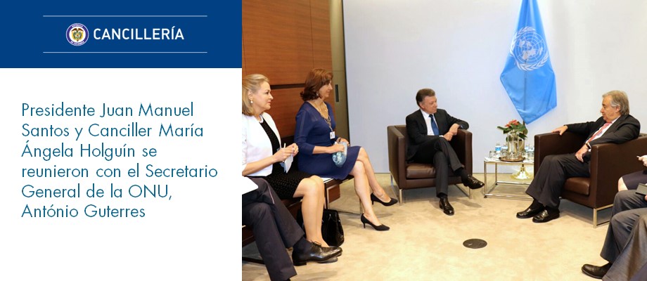 Presidente Juan Manuel Santos y Canciller María Ángela Holguín se reunieron con el Secretario General de la ONU,