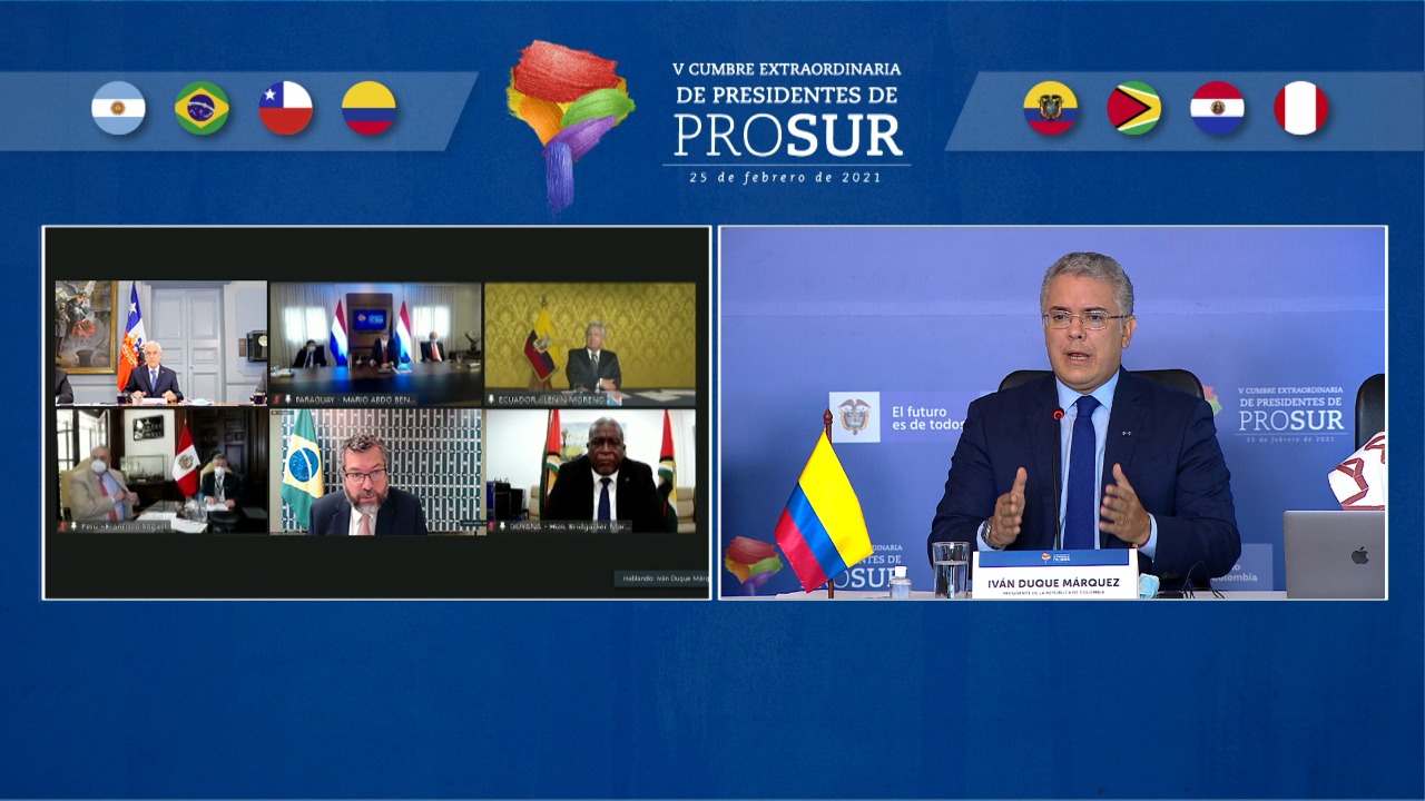 El Presidente Iván Duque lideró la V Reunión Extraordinaria sobre Vacunación contra el COVID-19 en los países de PROSUR