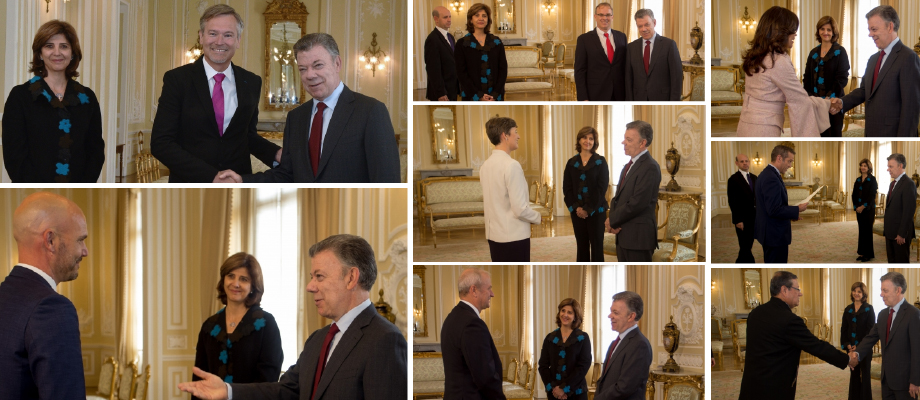 El Presidente Juan Manuel Santos y Canciller María Ángela Holguín recibieron las cartas credenciales de los Embajadores de Francia, Bélgica, Finlandia, Reino de Suecia, Hungría, Serbia, Australia, México, Canadá y Bolivia en Colombia