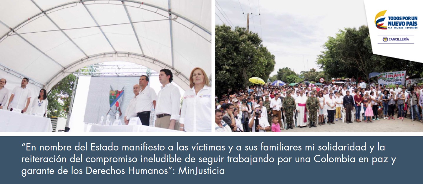 “En nombre del Estado manifiesto a las víctimas y a sus familiares mi solidaridad y la reiteración del compromiso ineludible de seguir trabajando por una Colombia en paz y garante de los Derechos Humanos”: MinJusticia