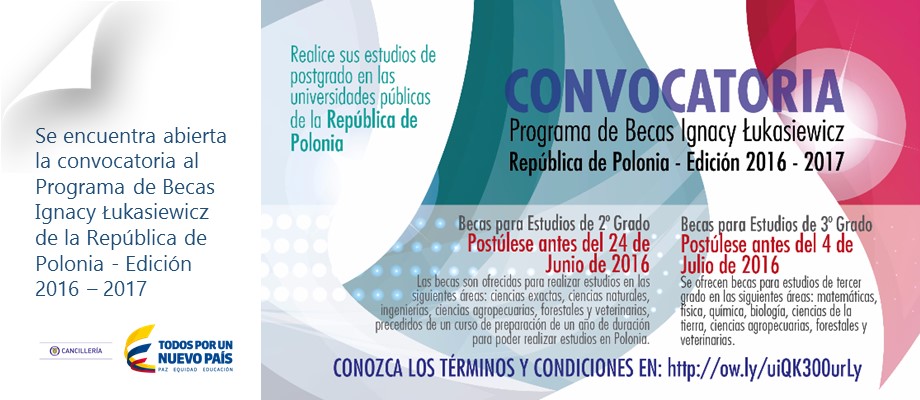Se encuentra abierta la convocatoria al Programa de Becas Ignacy Łukasiewicz de la República de Polonia - Edición 2016 – 2017 