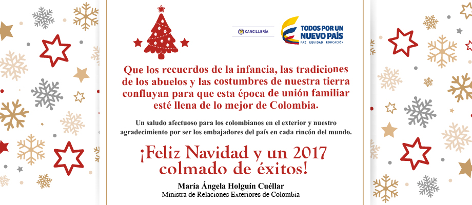 Deseos de felices fiestas de Canciller María Ángela Holguín 