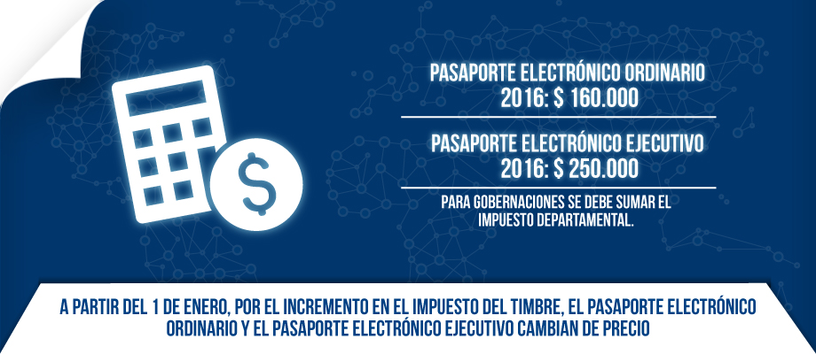 Alt A partir del 1 de enero, por el incremento en el impuesto del Timbre, el pasaporte electrónico ordinario y el pasaporte electrónico ejecutivo cambian de precio