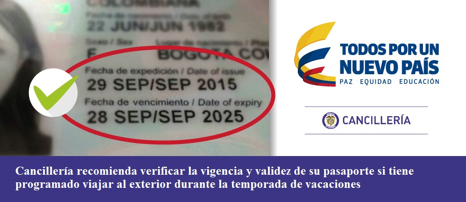 Cancillería recomienda verificar la vigencia y validez de su pasaporte si tiene programado viajar durante la temporada de vacaciones 