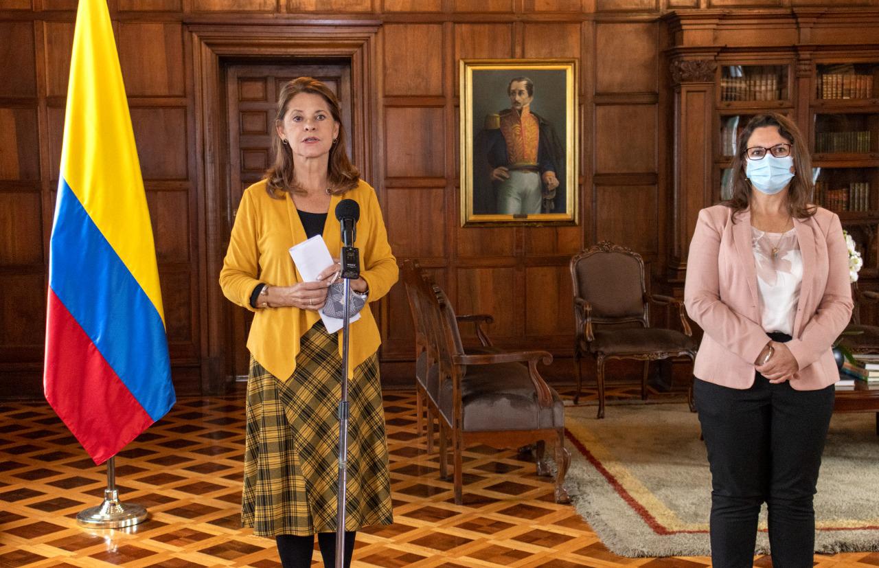 Declaración de la Vicepresidenta y Canciller Marta Lucía Ramírez, al término de la reunión con la Representante en Colombia de la Alta Comisionada de Naciones Unidas para los Derechos Humanos, Juliette de Rivero