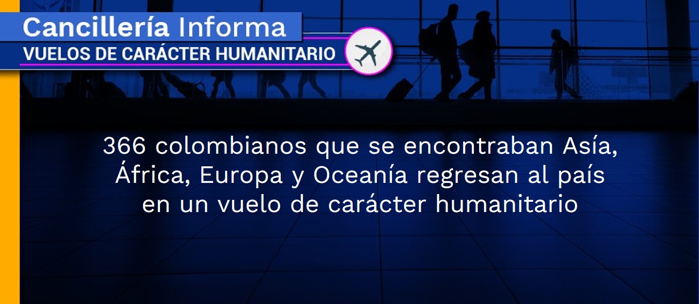 366 colombianos que se encontraban Asía, África, Europa y Oceanía regresan al país en un vuelo de carácter humanitario