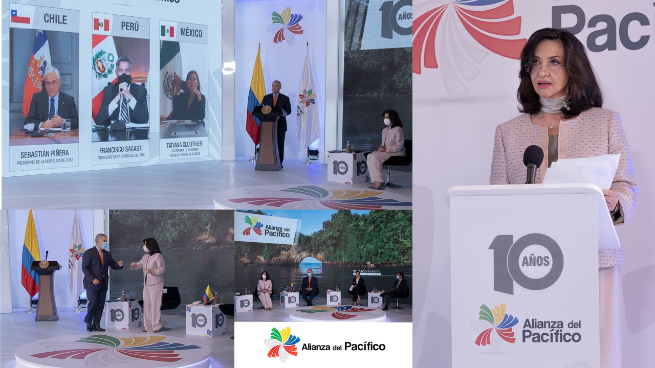 Canciller Claudia Blum intervino este 30 de abril en la conmemoración del 10° aniversario de la Alianza del Pacífico, liderada por el Presidente Iván Duque, desde el Palacio de San Carlos