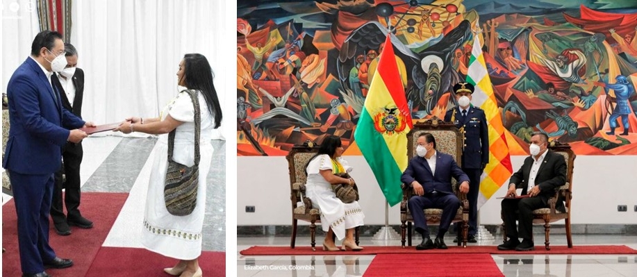 Embajadora de Colombia en Bolivia presentó cartas credenciales ante el Presidente del Estado Plurinacional de Bolivia, Luis Arce