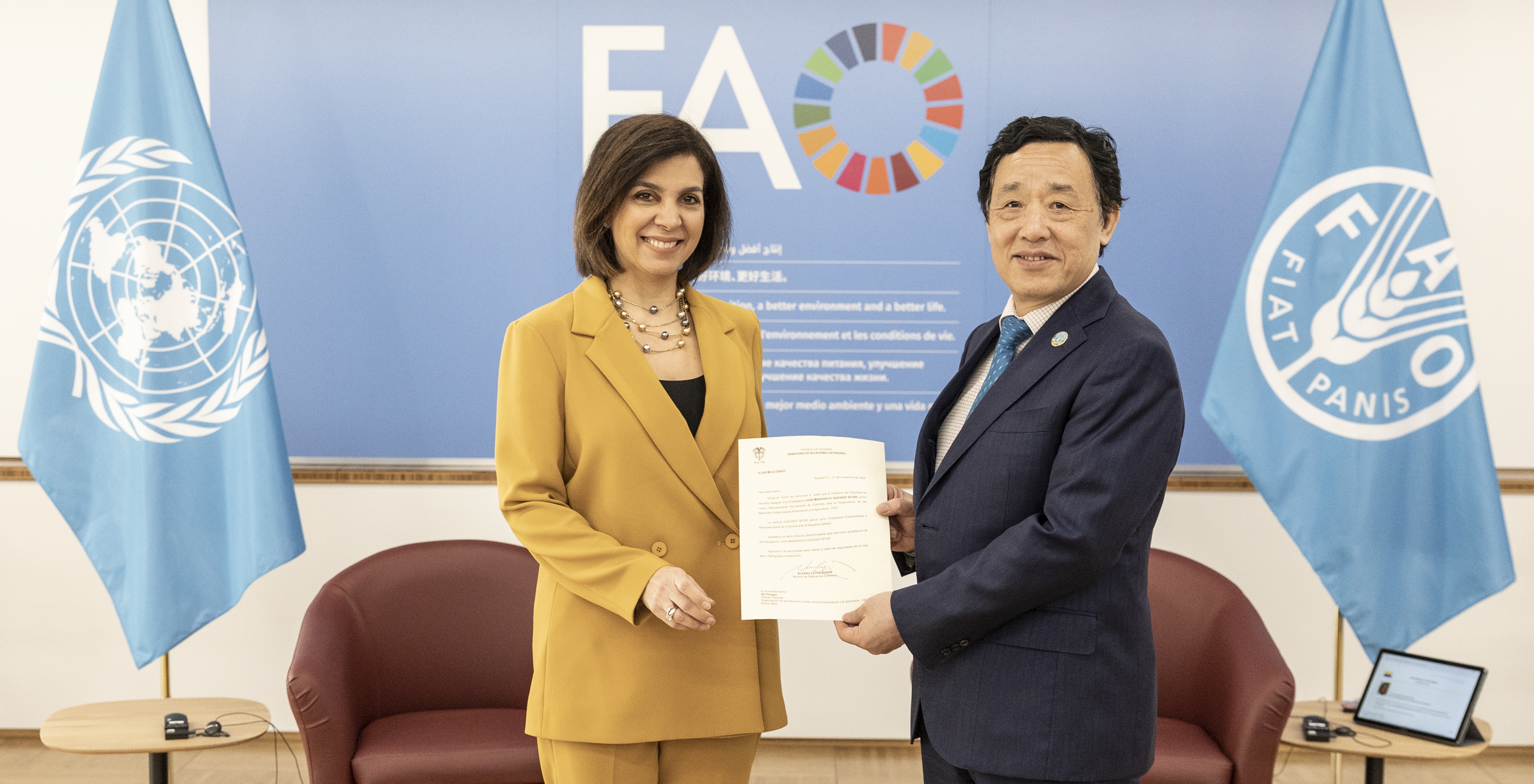 Embajadora de Colombia ante la República Italiana, Ligia Margarita Quessep Bitar, presentó su acreditación como Representante Permanente ante la FAO
